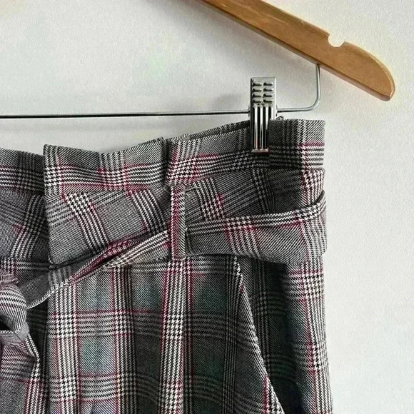 Vero  Moda Women’s Plaid Grey High Waisted Wrap Tie Trouser Office Pants Medium - Picture 6 of 16